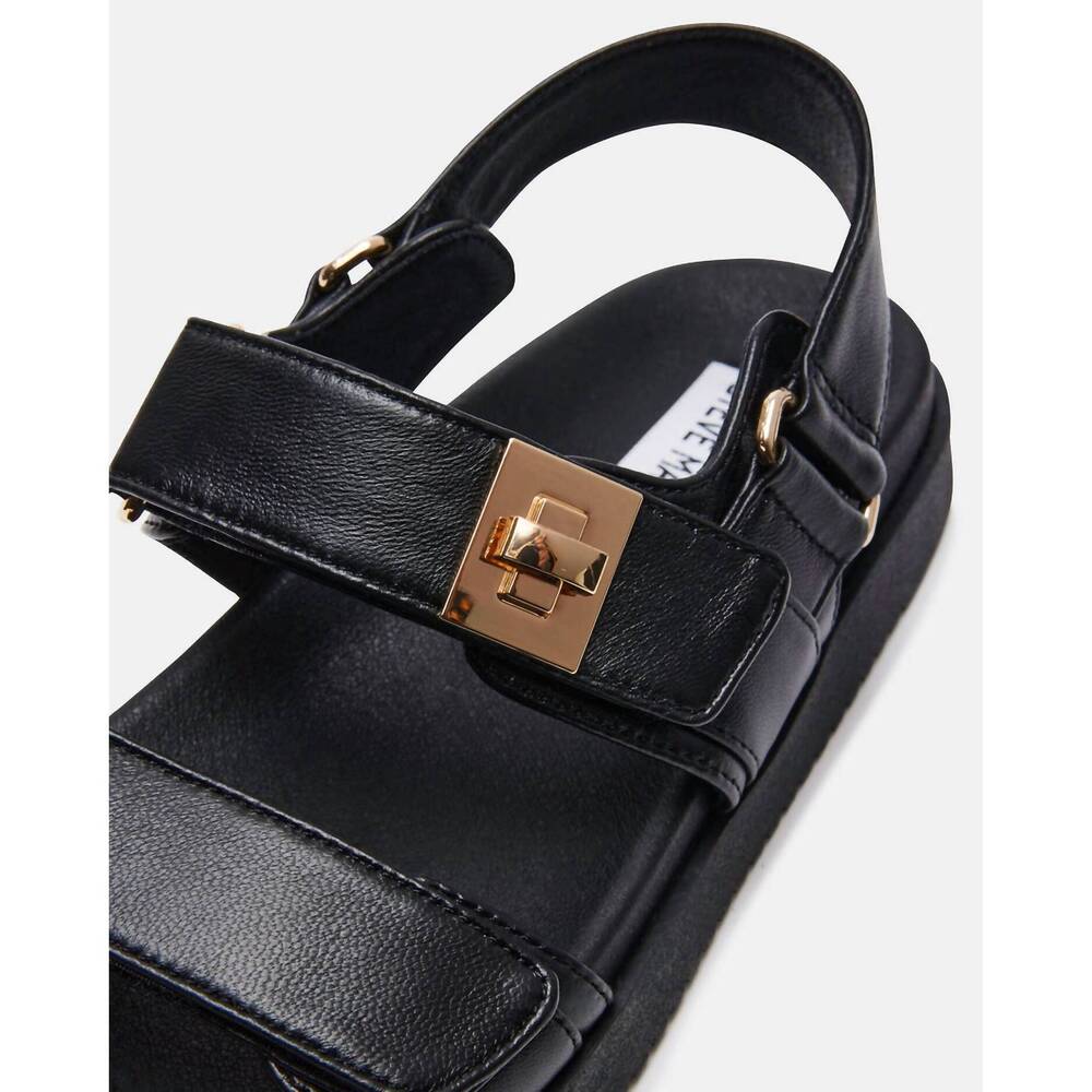 NEW STEVE MADDEN women's mona strap sandal in black leather - Picture 6 of 7